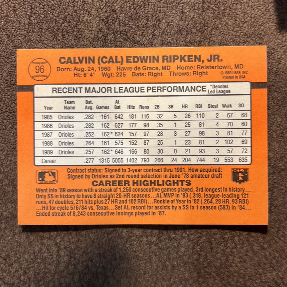 Cal Ripken Jr ERROR - Picture 2 of 2